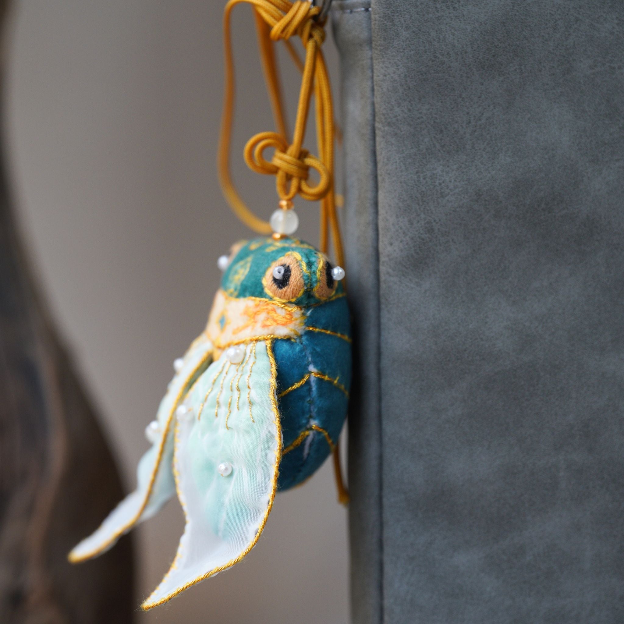 CicadaEmbroidery DIY Kit for Beginners, Unique Auspicious Fabric sachet with auspicious cicada design. Free international delivery for orders over $100.