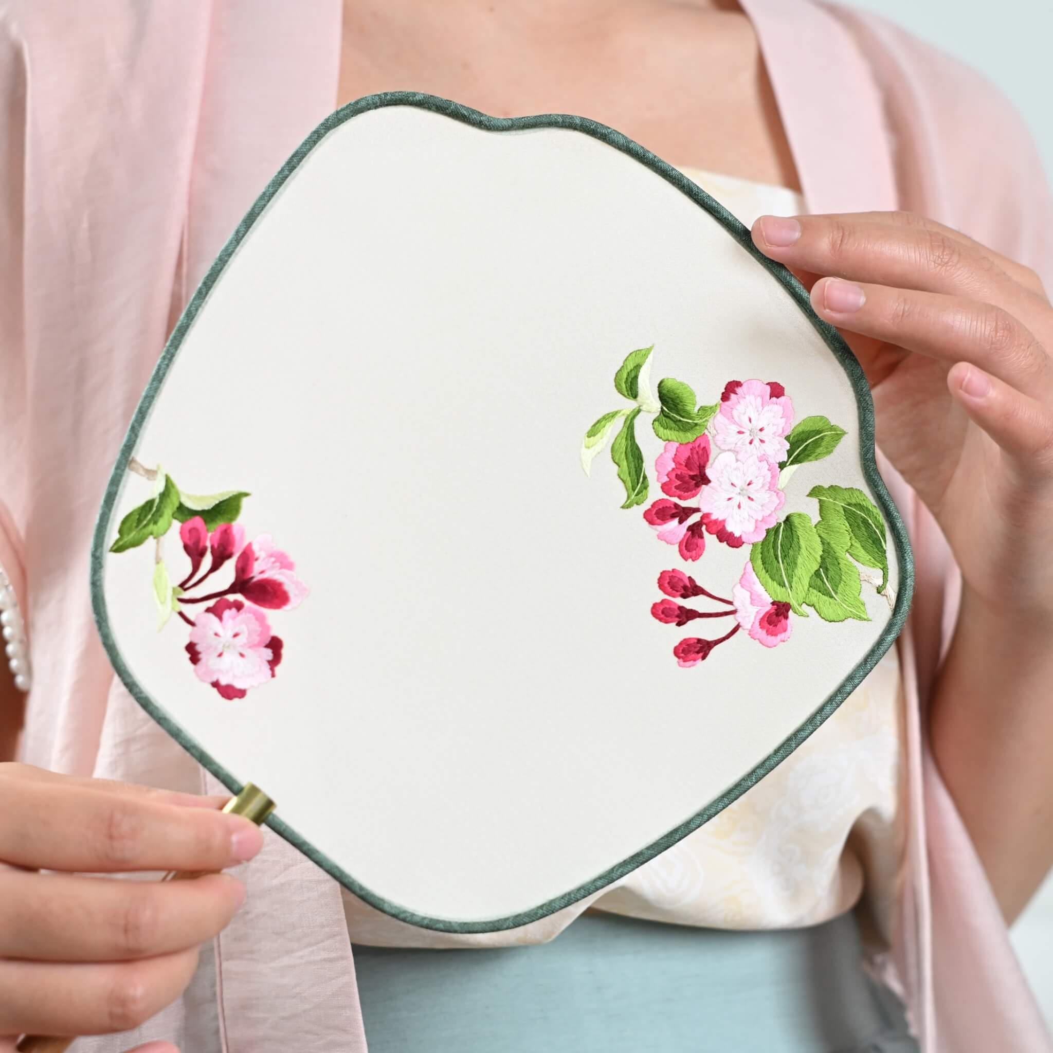 Shu Silk Embroidery DIY Kit | Crabapple Blossoms Fan