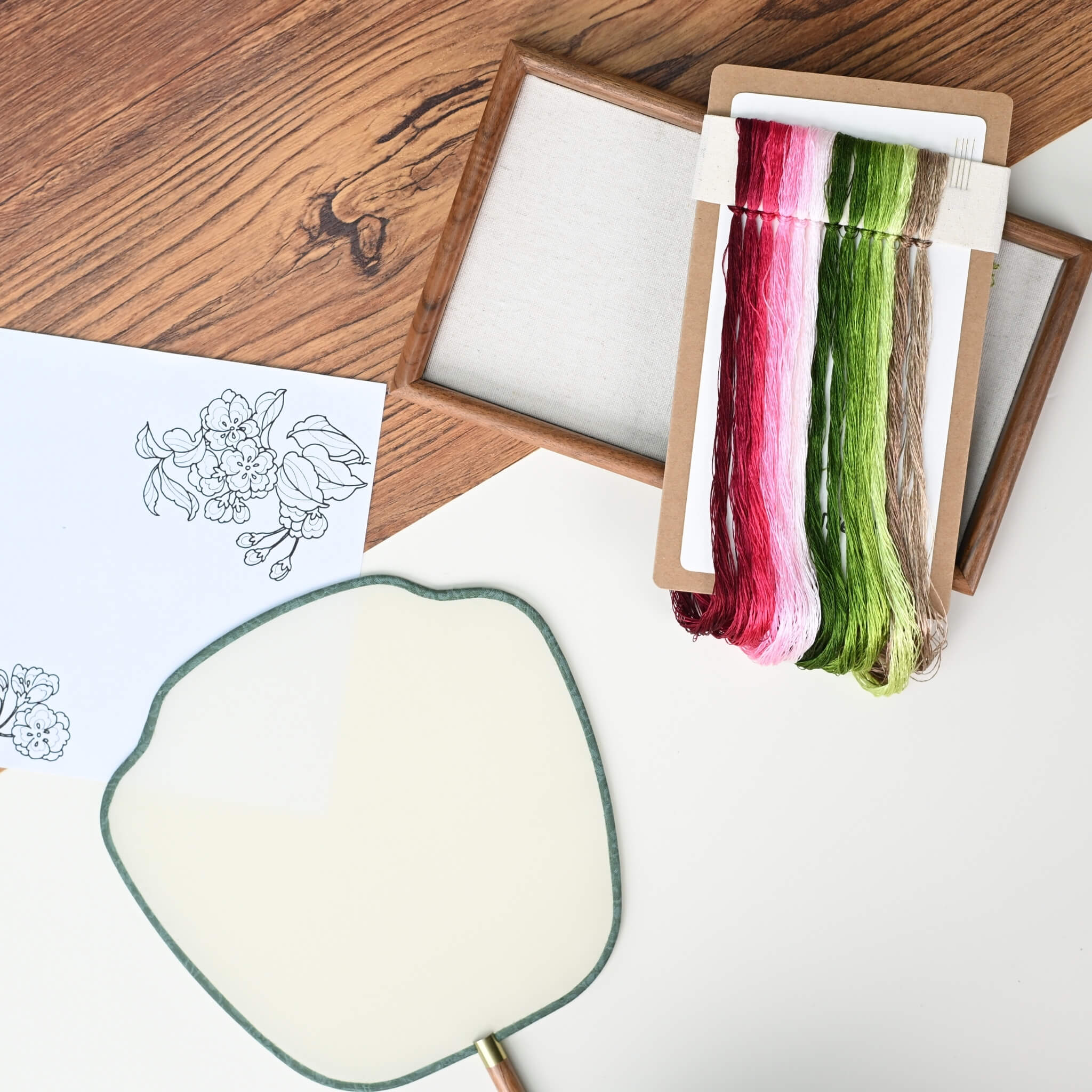 Shu Silk Embroidery DIY Kit | Crabapple Blossoms Fan