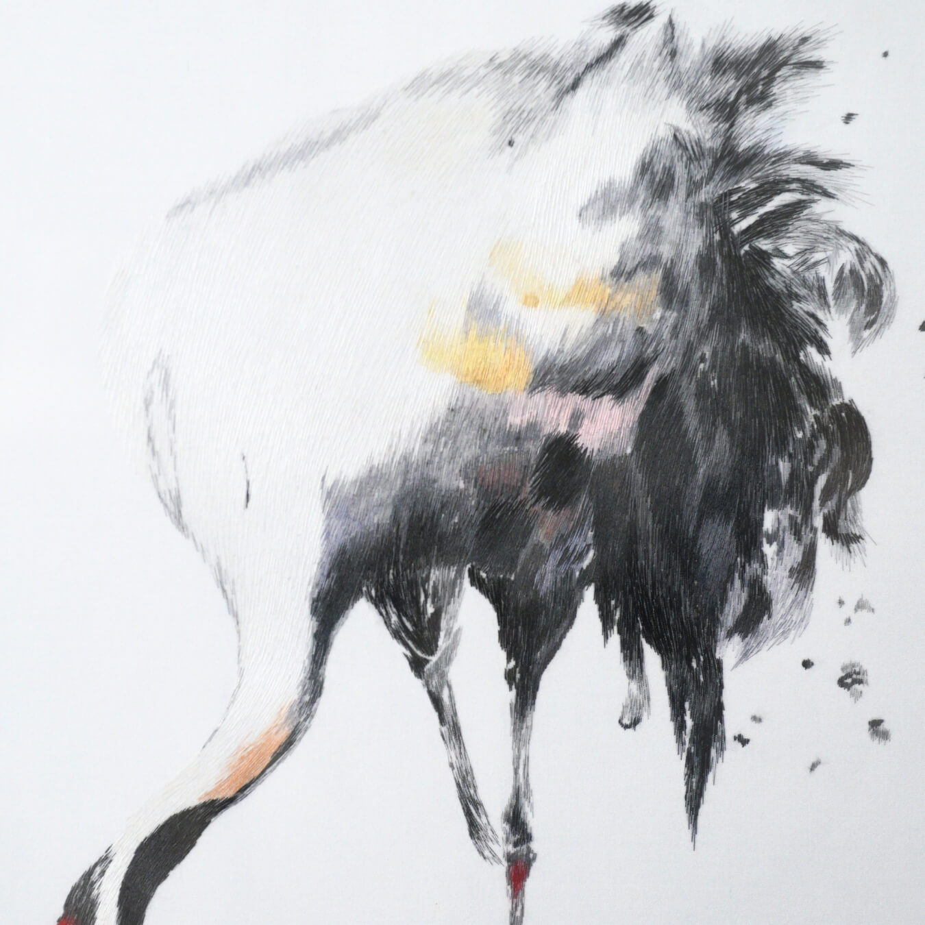 Grulla de corona roja de tinta | Bordado Shu