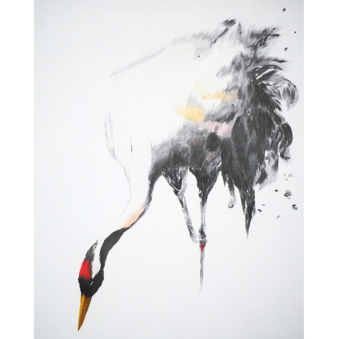 Grulla de corona roja de tinta | Bordado Shu