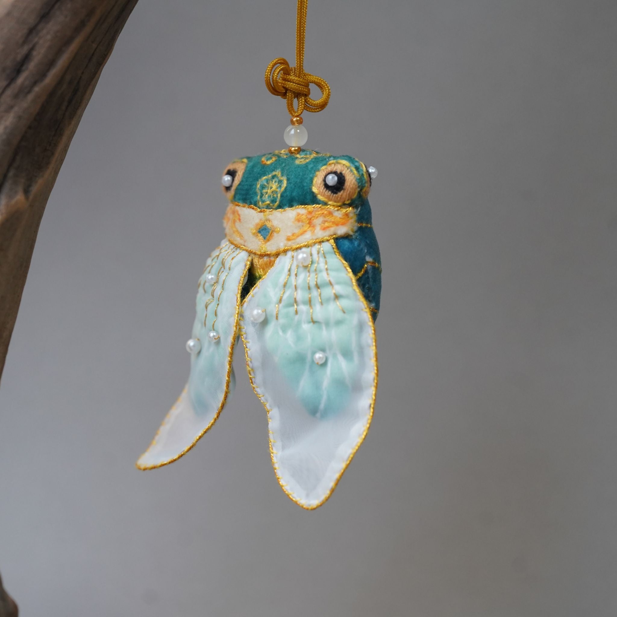 CicadaEmbroidery DIY Kit for Beginners, Unique Auspicious Fabric sachet with auspicious cicada design. Free international delivery for orders over $100.