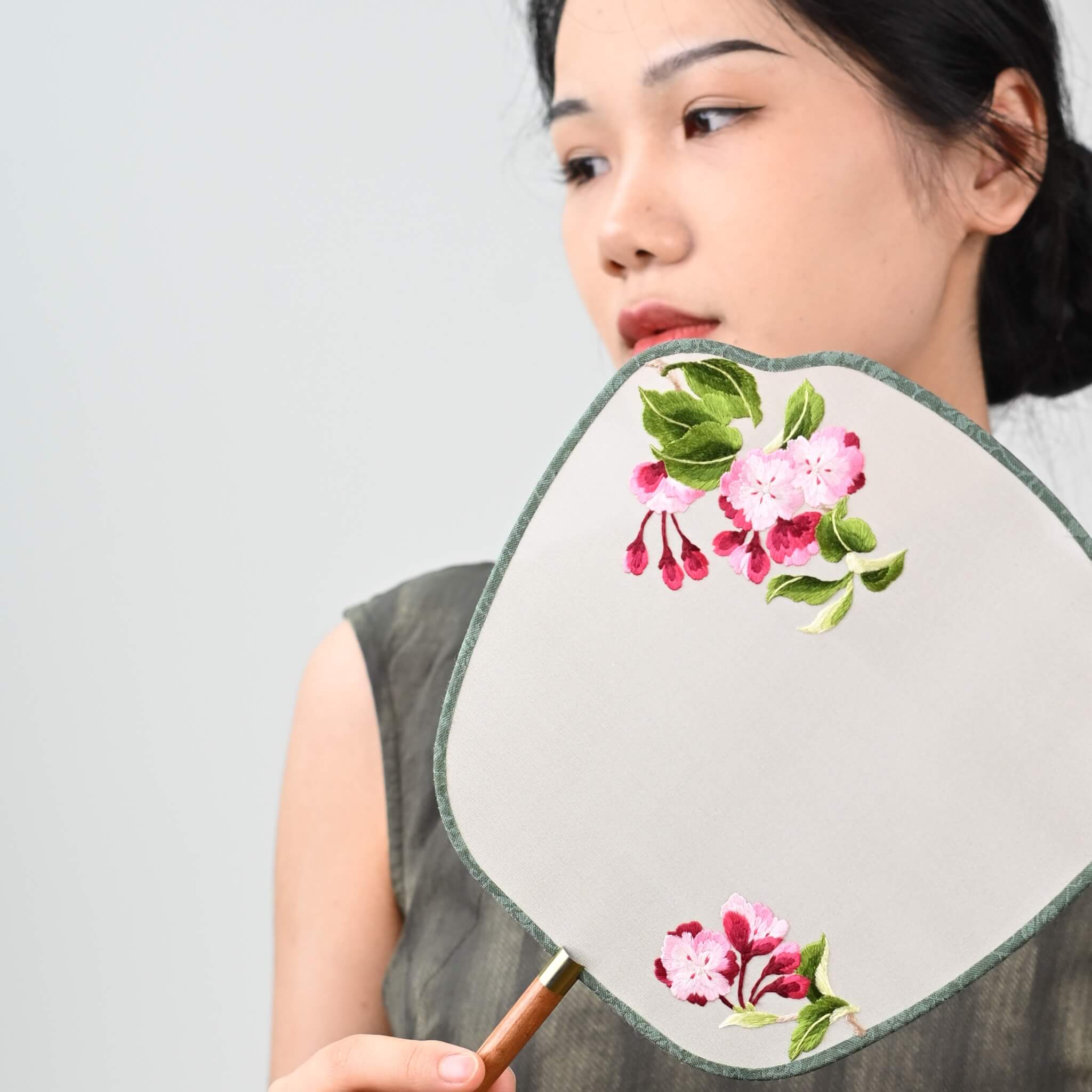 Shu Silk Embroidery DIY Kit | Crabapple Blossoms Fan