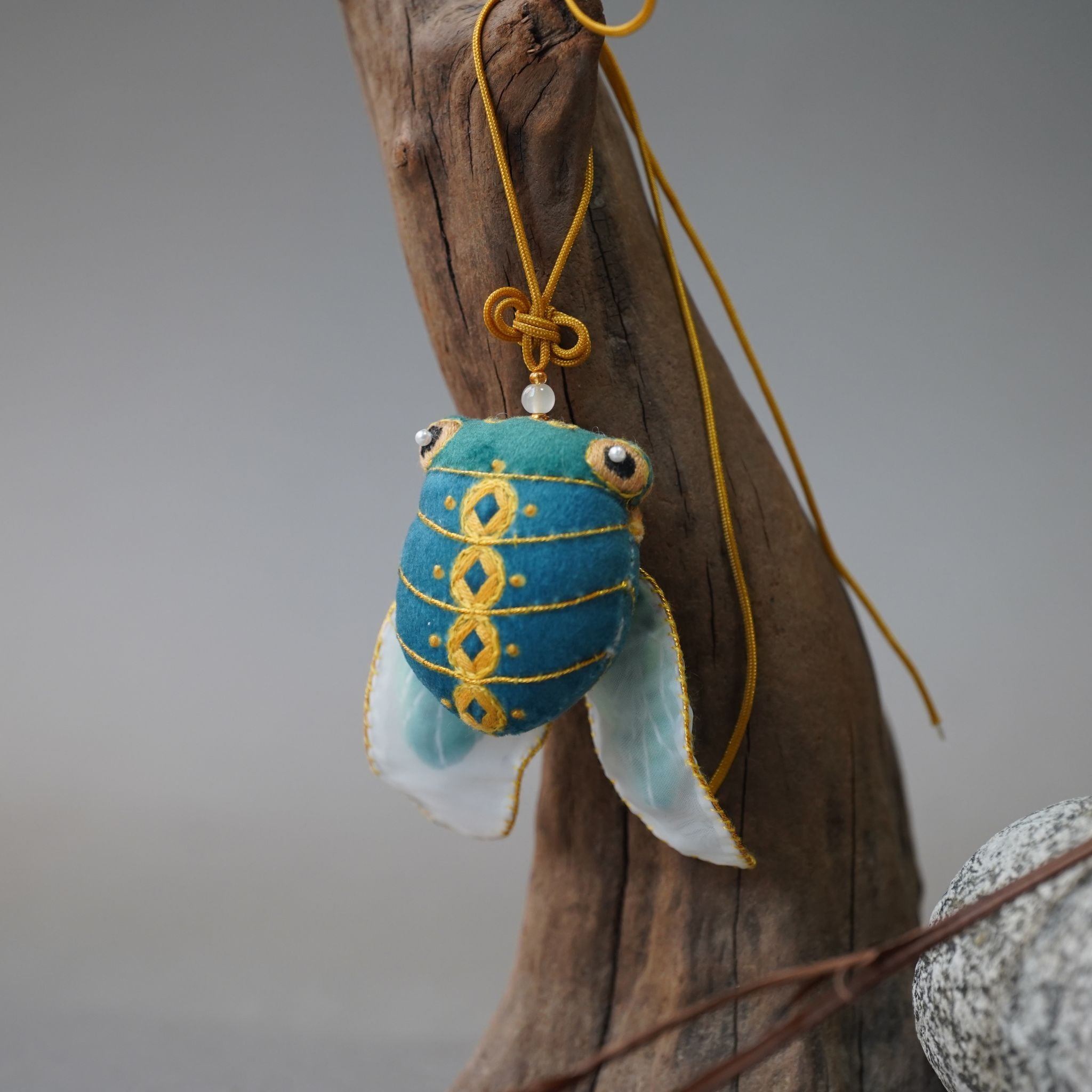 CicadaEmbroidery DIY Kit for Beginners, Unique Auspicious Fabric sachet with auspicious cicada design. Free international delivery for orders over $100.
