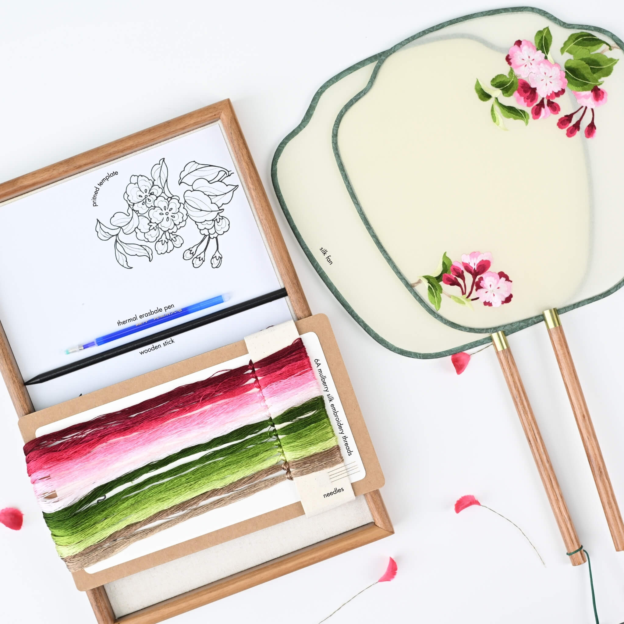 Shu Silk Embroidery DIY Kit | Crabapple Blossoms Fan